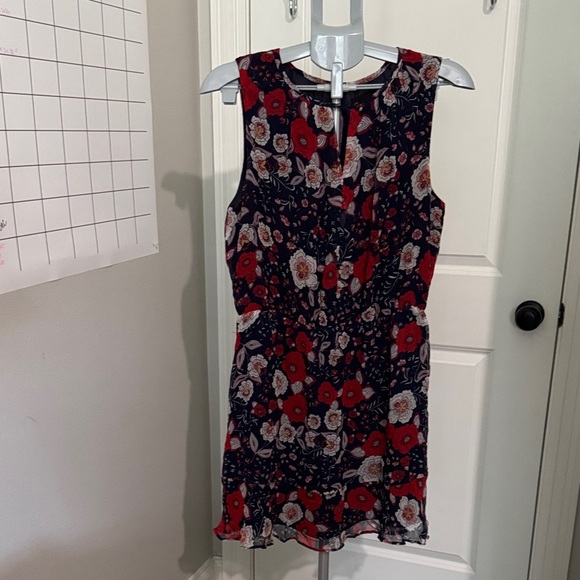 Greylin Navy and Red Floral Silk Mini Dress - Picture 2 of 13